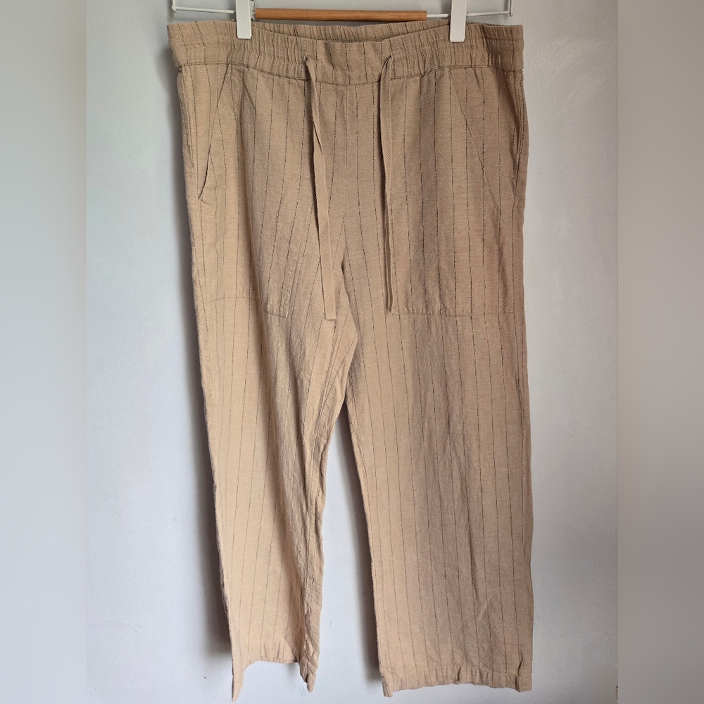 OAK + FORT Wide Leg Linen And Cotton Stripes Tan Pants